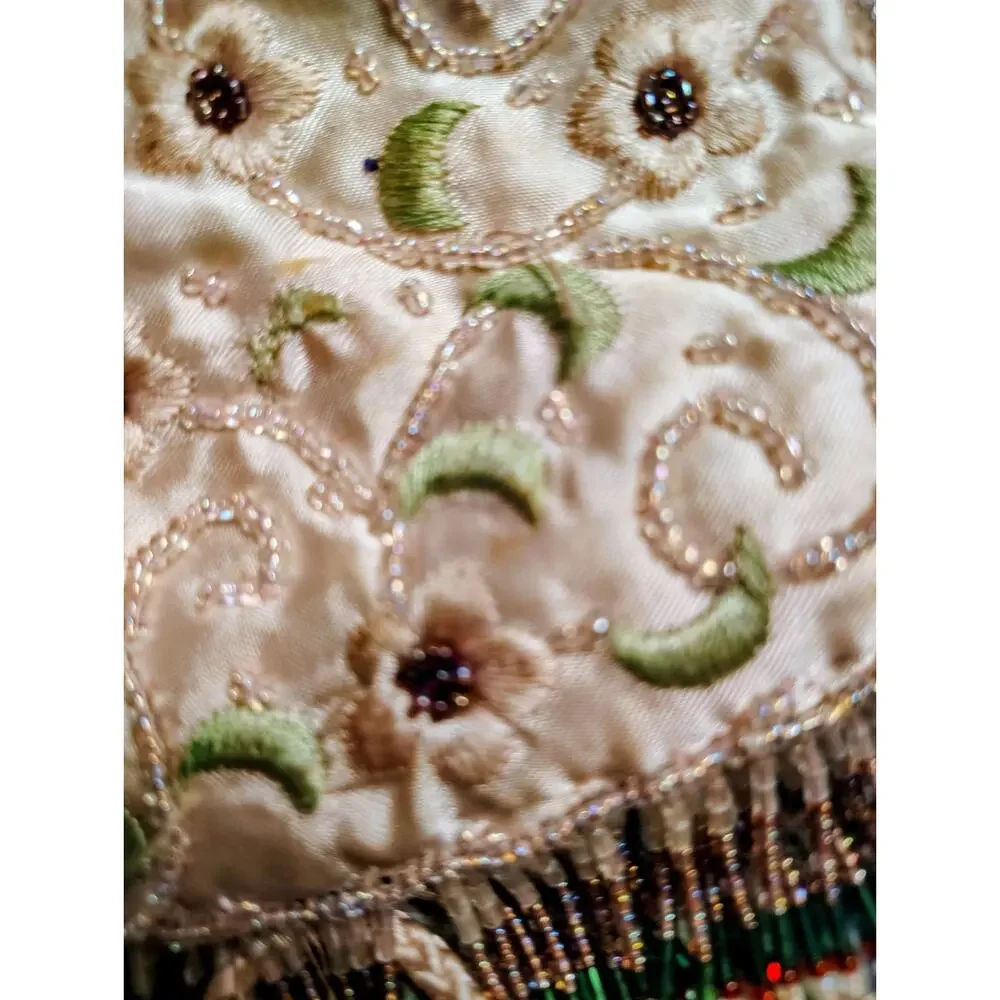 Vintage Jeweled Beaded Silk Floral Purse, Small